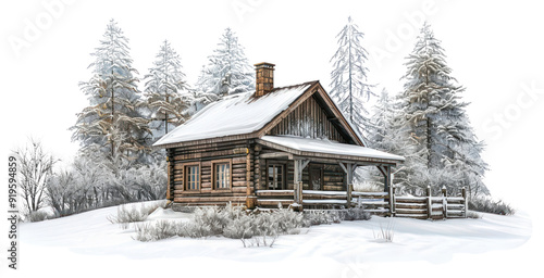 PNG Cozy winter cabin in snow photo