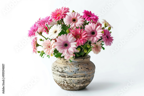 Wallpaper Mural Vibrant gerbera flowers in a rustic vase, displaying a mix of pink and white blossoms that brighten any decor Torontodigital.ca