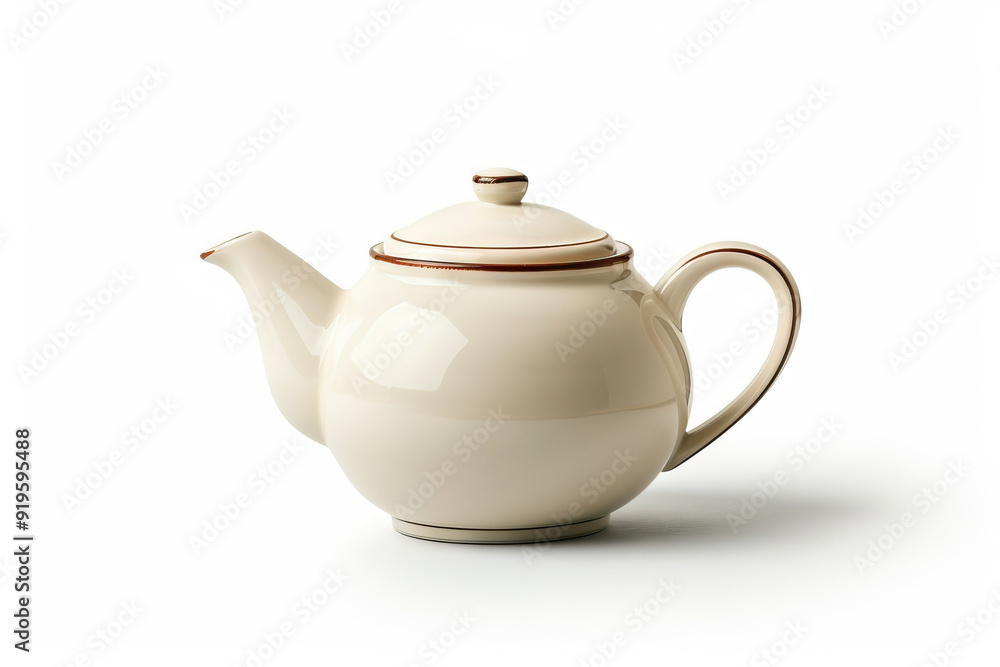 A sophisticated ceramic teapot, featuring a simple design and subtle gold trim, ideal for modern and classic table settings. A sophisticated ceramic teapot, featuring a simple design and subtle gold trim, ideal for modern and classic table settings.