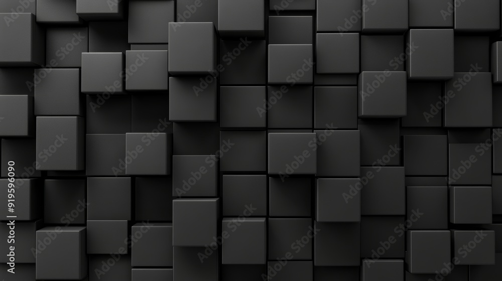 This is a 3D, futuristic wall background with square, polished blocks on a black background. This is a 3D, futuristic wall background with square, polished blocks on a black background.