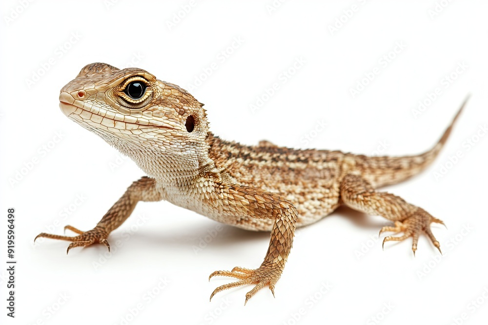 Naklejka premium Lizard climbing and basking isolated on a white background