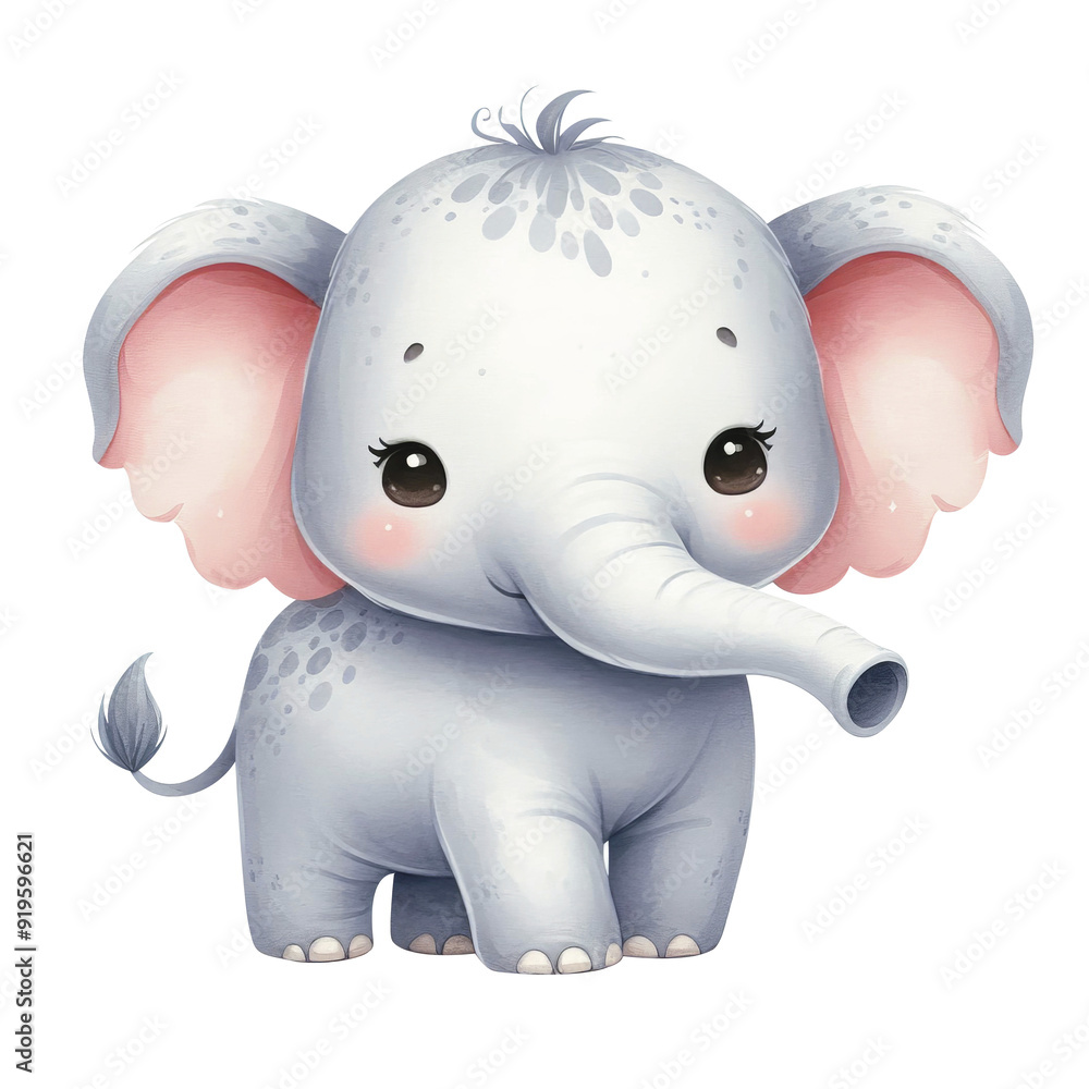 Cute gray elephant, hand-drawn illustration in watercolor style, cartoon animal, isolated illustration, for children's illustration and design. Cute gray elephant, hand-drawn illustration in watercolor style, cartoon animal, isolated illustration, for children's illustration and design.