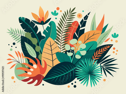 Abstract tropic leaves. Exotic plants and palm leaf. Different modern organic nature floral shapes. Summer botanical silhouettes. Collage doodle banana. Vector set
