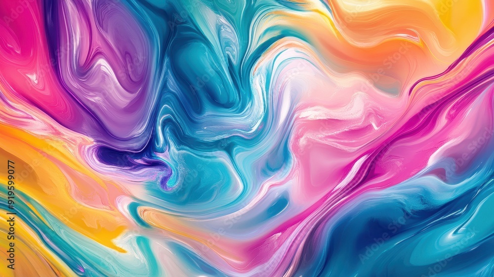 Vibrant and dynamic abstract image with swirling patterns of liquid colors, blending hues of yellow, green, blue, purple, and red Vibrant and dynamic abstract image with swirling patterns of liquid colors, blending hues of yellow, green, blue, purple, and red
