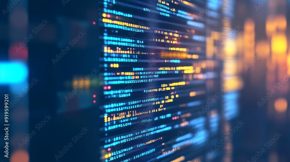 3D rendering of computer abstract screen background. Coding programming developing typing script source languages symbols project data software engineering IT technology. 3D rendering of computer abstract screen background. Coding programming developing typing script source languages symbols project data software engineering IT technology.