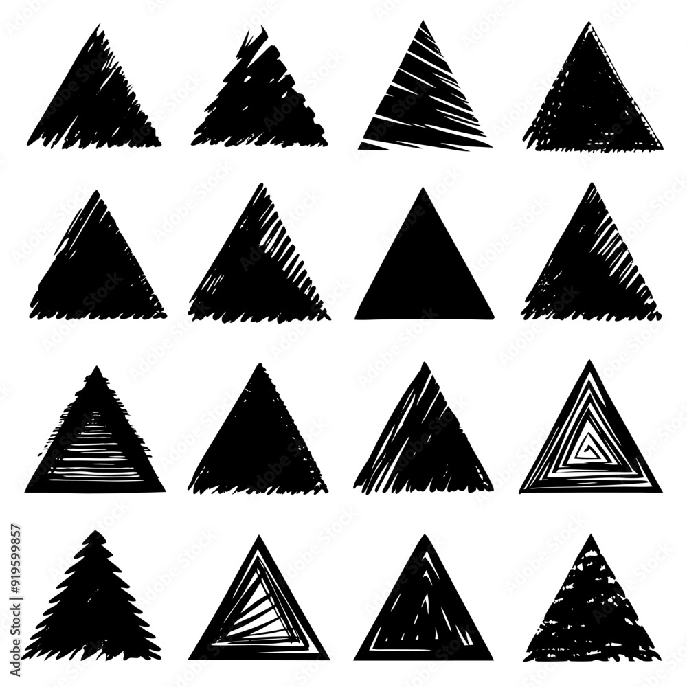 Fototapeta premium Black triangles on a pure white background are depicted in this image