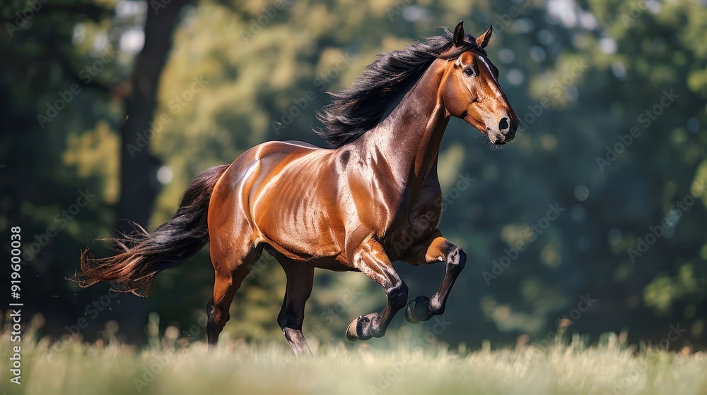 Obraz premium Brown Horse Running Through Field.