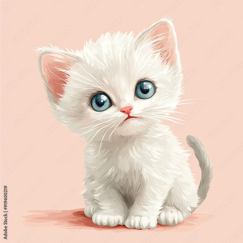 Cute White Kitten with Blue Eyes. Cute White Kitten with Blue Eyes.