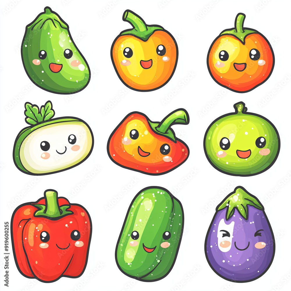 Cute Cartoon Vegetables Set. Cute Cartoon Vegetables Set.