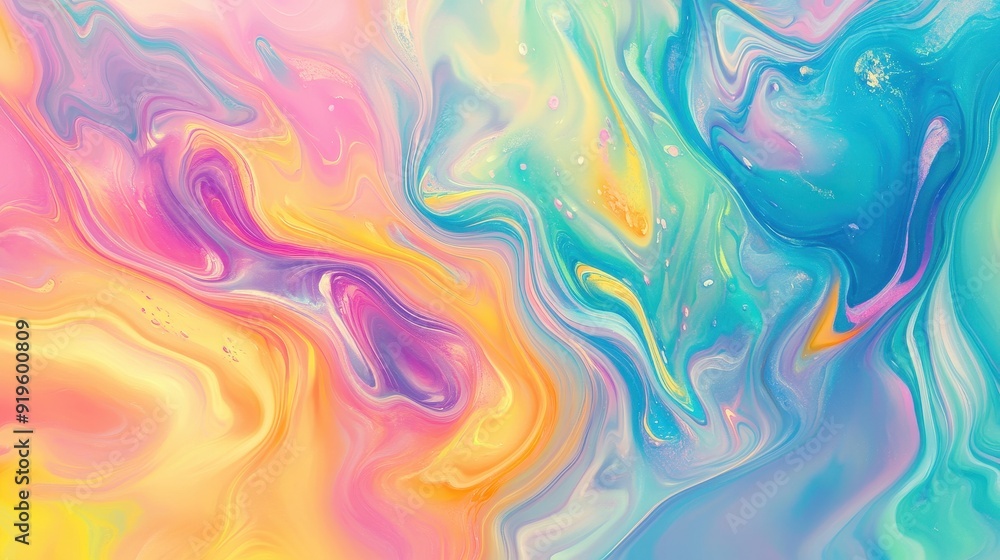 Fototapeta premium Vibrant and dynamic abstract image with swirling patterns of liquid colors, blending hues of yellow, green, blue, purple, and red