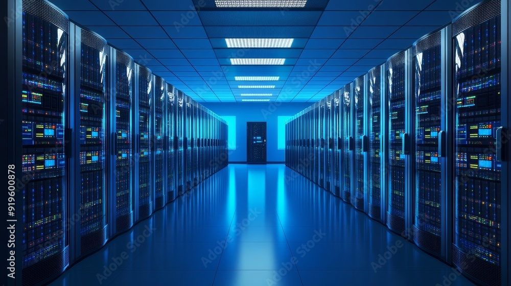 Stock enhances server room with rows of servers Stock enhances server room with rows of servers