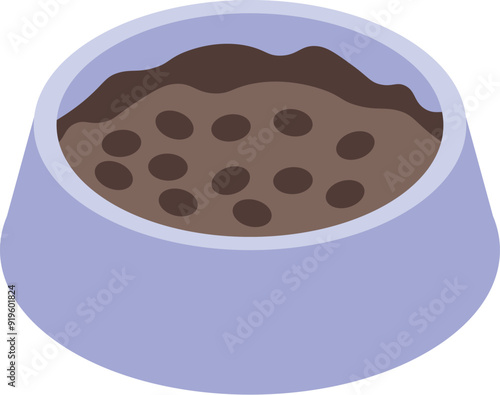 Full dog bowl with dry food isometric view isolated on white background