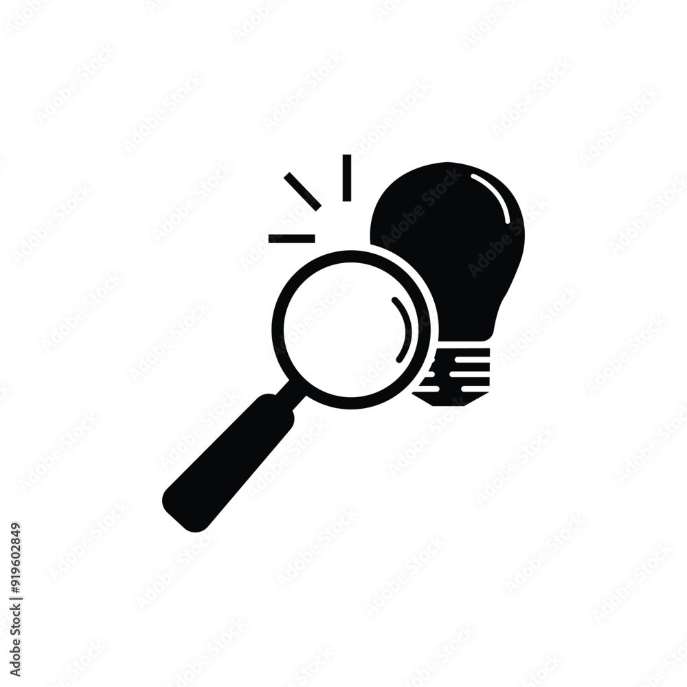 magnifier with light bulb icon, idea search, creative vision, flat symbol on white background - vector illustration eps10 magnifier with light bulb icon, idea search, creative vision, flat symbol on white background - vector illustration eps10
