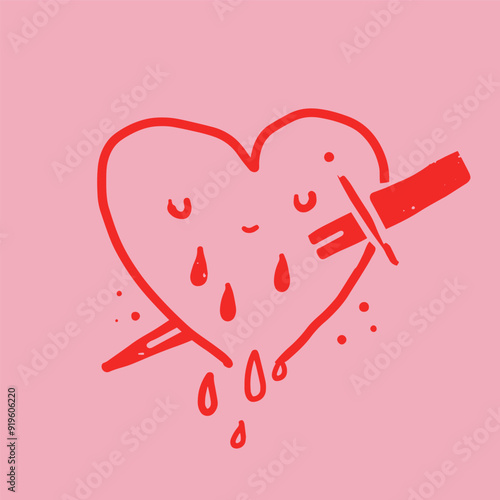 doodle heart with knife in minimalistic style_(d)