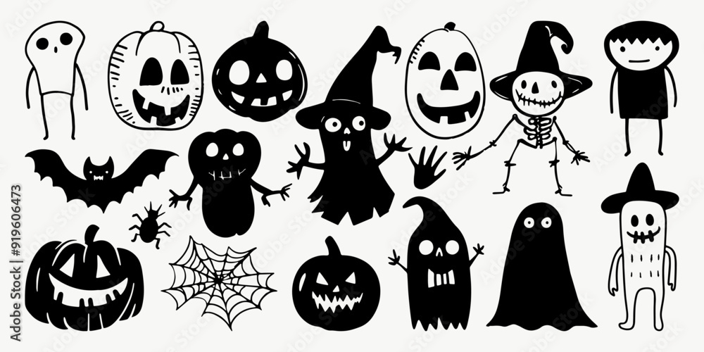 Set of Halloween scribble doodle Set of Halloween scribble doodle