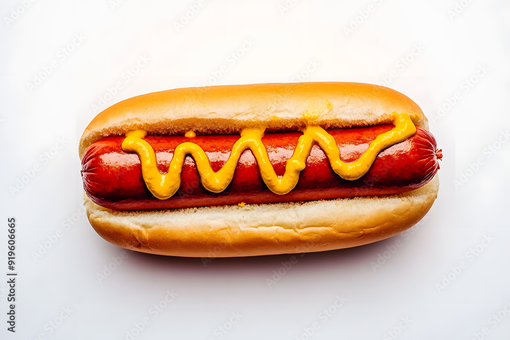 Hot dog with ketchup and mustard on white Hot dog with ketchup and mustard on white