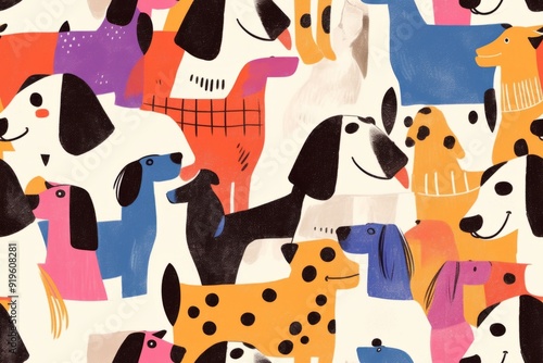 Cute abstract shapes of dogs, seamless pattern photo