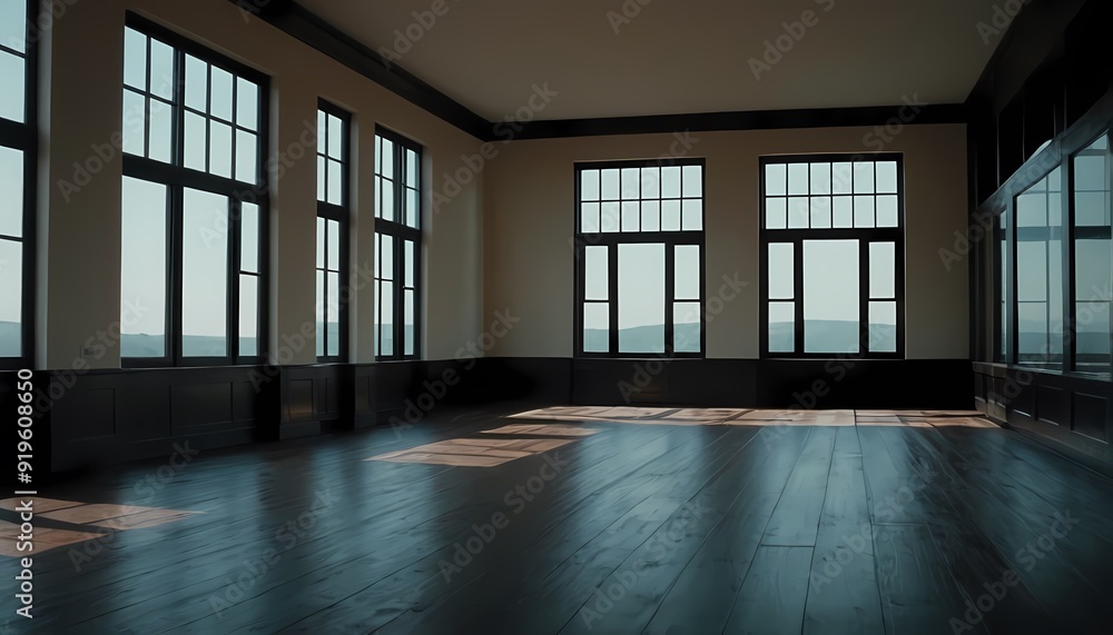 Obraz premium Empty black room windows 21