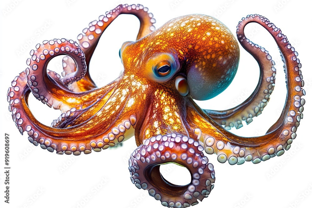 Obraz premium Octopus swimming and changing color isolated on a white background