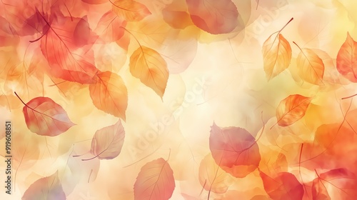 Abstract autumn leaves in soft watercolor tones, creating an elegant and harmonious wallpaper, fabric design. 