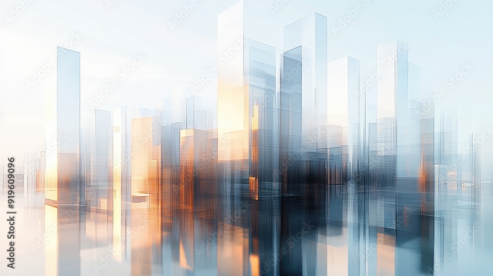 Futuristic city with tall, reflective buildings, rendered in an abstract form to emphasize urban growth and architectural innovation. Futuristic city with tall, reflective buildings, rendered in an abstract form to emphasize urban growth and architectural innovation.