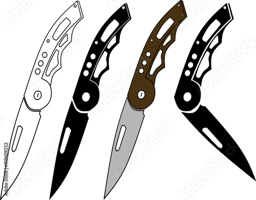 Colored Folding Knife Illustration with Silhouette Style