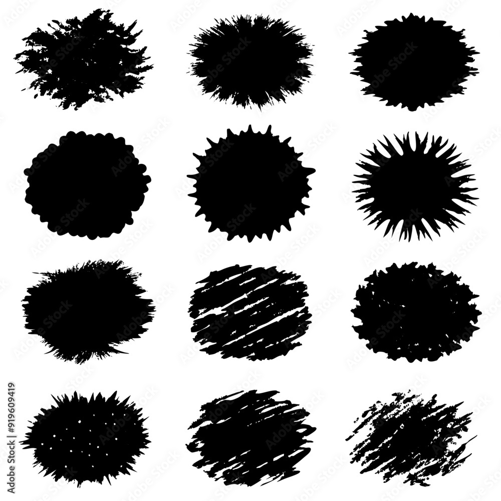 There is a collection of black circles displayed on a white background There is a collection of black circles displayed on a white background
