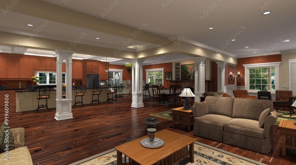 Explore the design flexibility of a 3D-rendered house for multi-generational living. Explore the design flexibility of a 3D-rendered house for multi-generational living.
