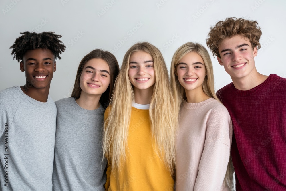 Group of young people on white background, Generative AI Group of young people on white background, Generative AI