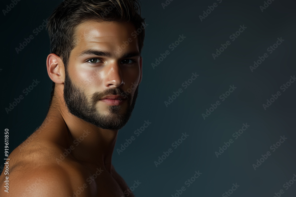 Young Male Model with Beard, Posing in Studio with Low-Key Lighting Young Male Model with Beard, Posing in Studio with Low-Key Lighting