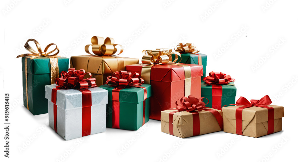 Fototapeta premium christmas gifts festive wrapped, gift boxes as Christmas presents, 3d-illustration, isolated