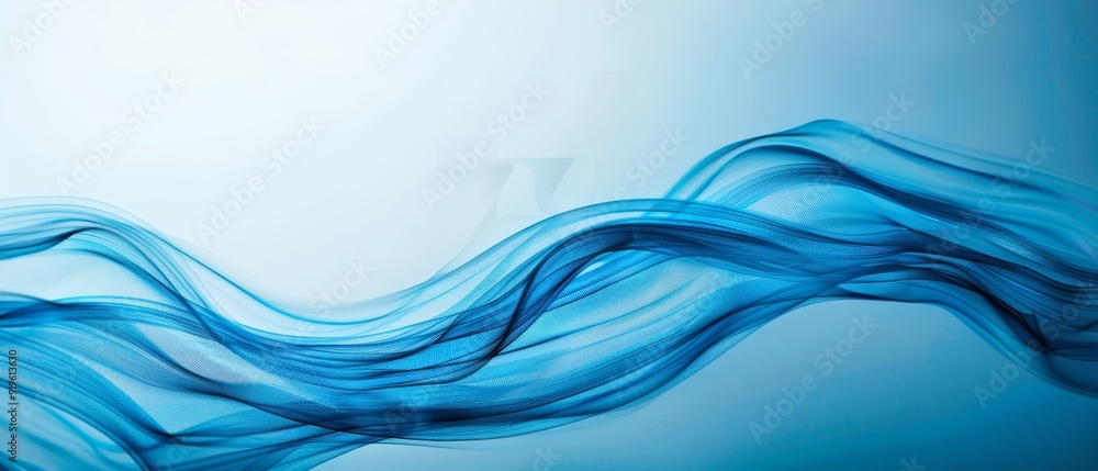 Fototapeta premium A crystal-clear image of a blue wave against a plain white background, accompanied by a tranquil light blue sky in the backdrop