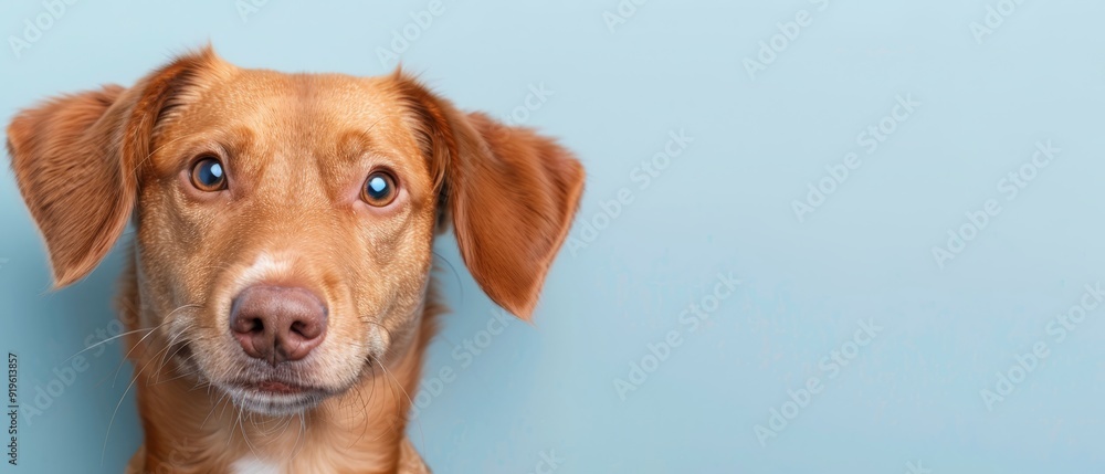 A tight shot of a sorrowful brown dog's face, its blue eyes expressing deep sadness A tight shot of a sorrowful brown dog's face, its blue eyes expressing deep sadness