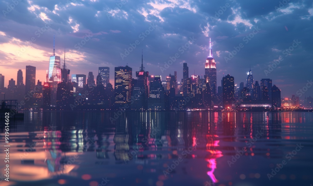 Fototapeta premium New York City skyline at dusk,