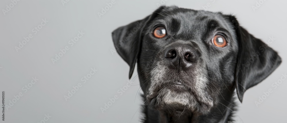 A tight shot of a black dog's face displays its orange eyes A tight shot of a black dog's face displays its orange eyes