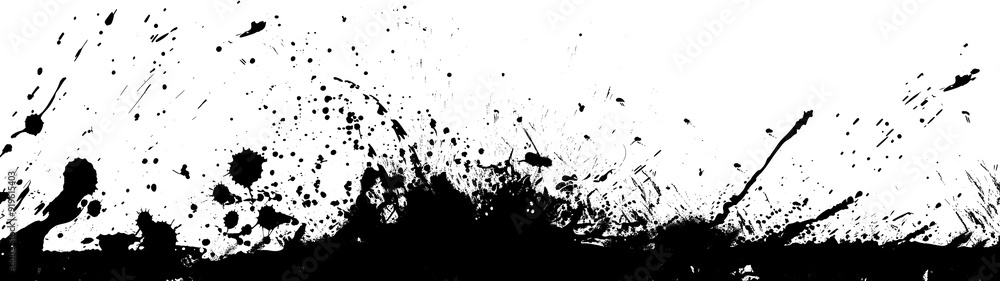 Obraz premium Black ink splash grunge texture, abstract png file cut out and isolated on a transparent background, stock illustration image