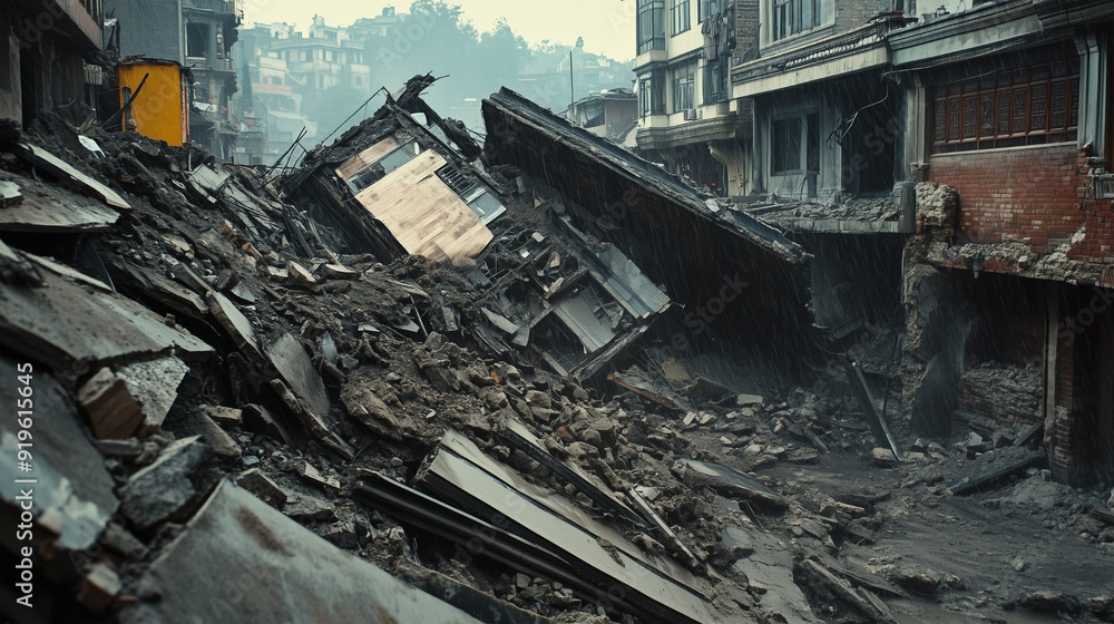 Fototapeta premium Devastated Street After Earthquake