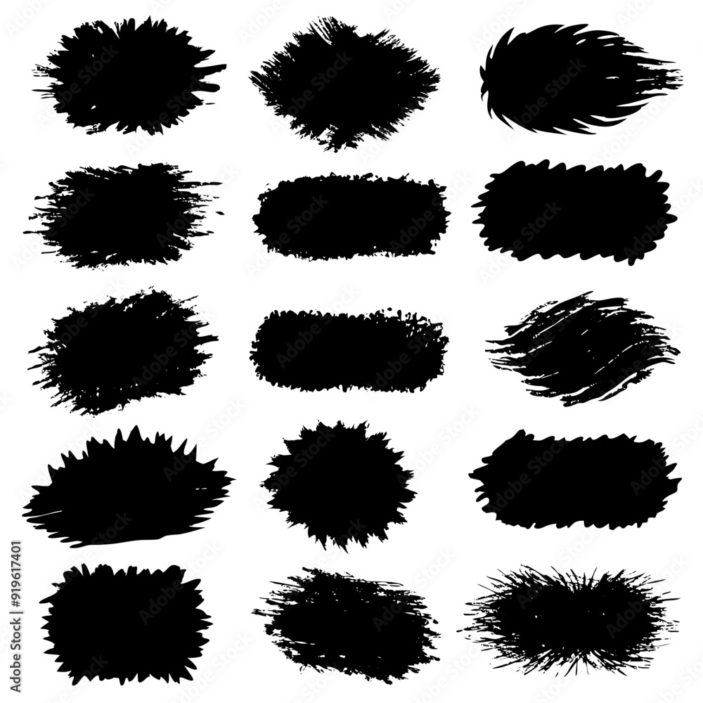 A collection of bold black brush strokes arranged on a white background A collection of bold black brush strokes arranged on a white background