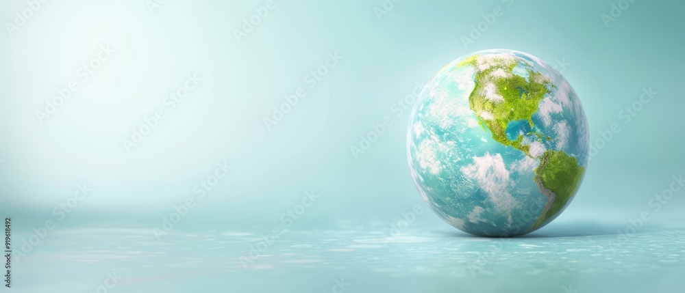 A light blue background with an egg having the Earth depicted inside its shell A light blue background with an egg having the Earth depicted inside its shell