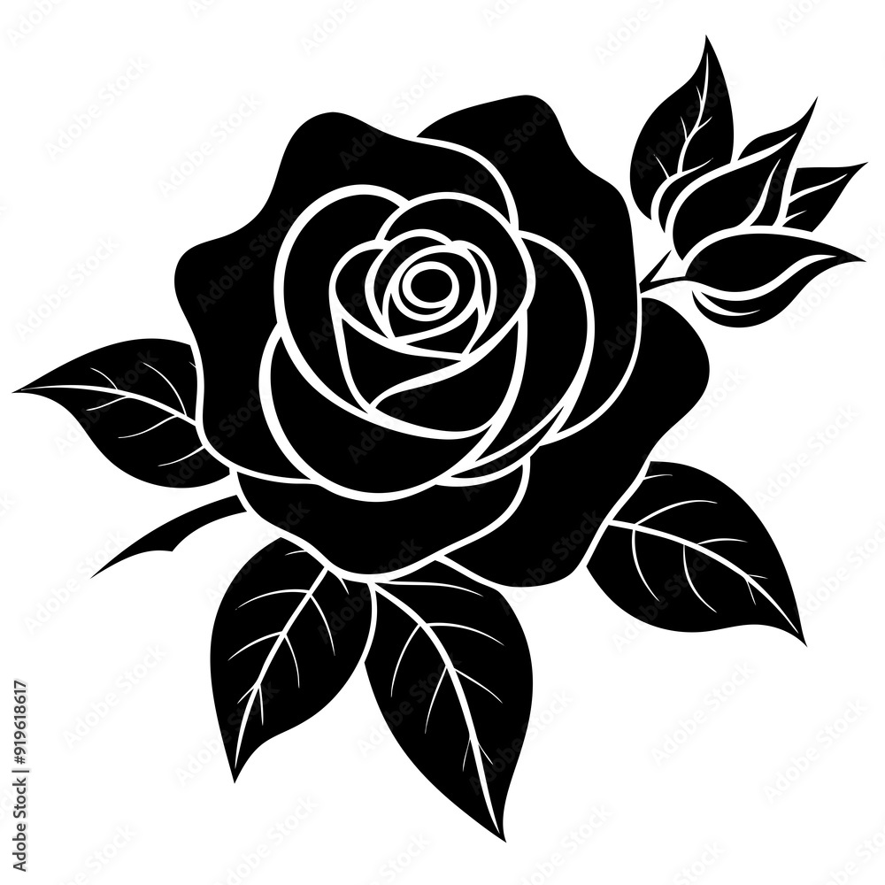 Rose Black Color Silhouette and Flat Rose Flower icon Elegant Vector Rose Black Color Silhouette and Flat Rose Flower icon Elegant Vector