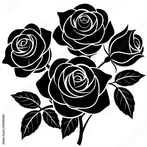 Wallpaper Mural Rose Black Color Silhouette and Flat Rose Flower icon Elegant Vector Torontodigital.ca