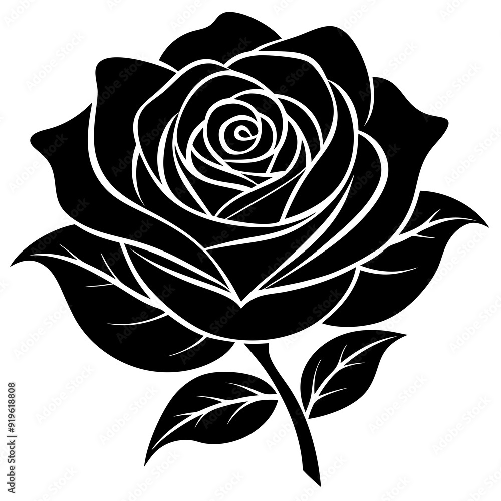 Rose Black Color Silhouette and Flat Rose Flower icon Elegant Vector Rose Black Color Silhouette and Flat Rose Flower icon Elegant Vector