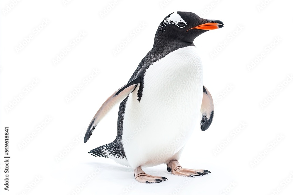 Penguin waddling and calling isolated on a white background