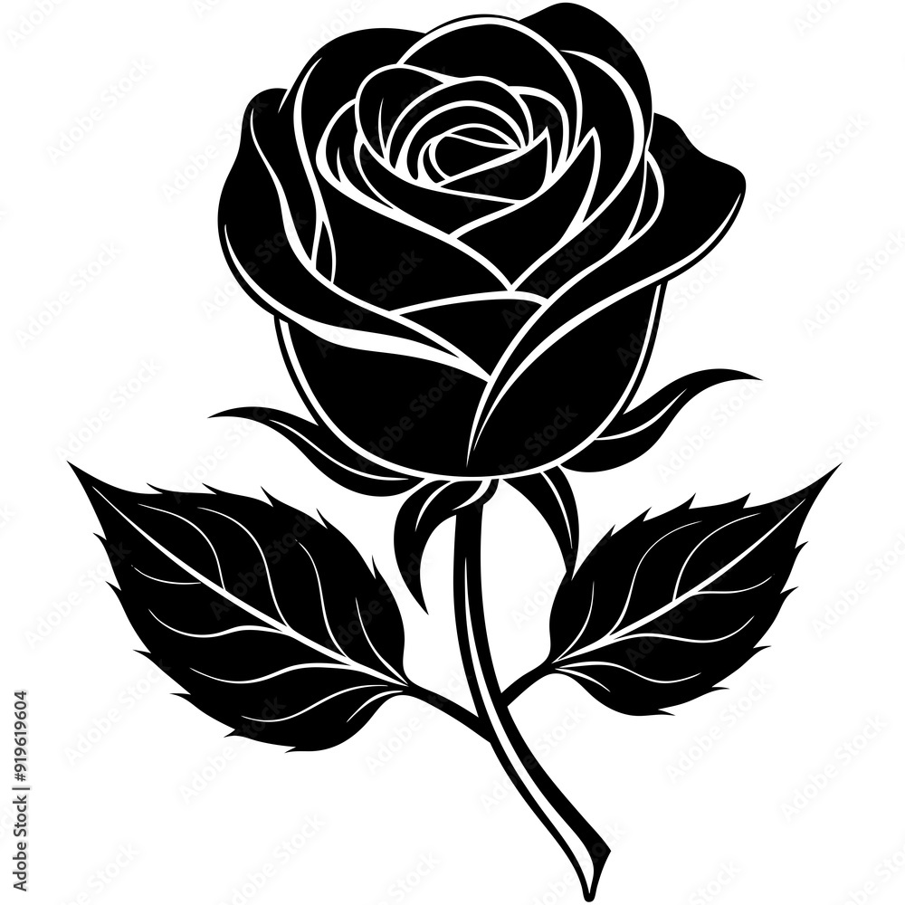 Obraz premium Rose Black Color Silhouette and Flat Rose Flower icon Elegant Vector