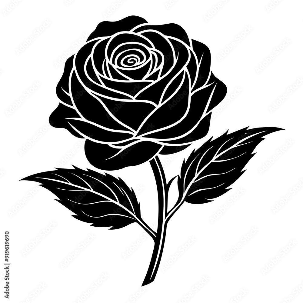 Rose Black Color Silhouette and Flat Rose Flower icon Elegant Vector Rose Black Color Silhouette and Flat Rose Flower icon Elegant Vector