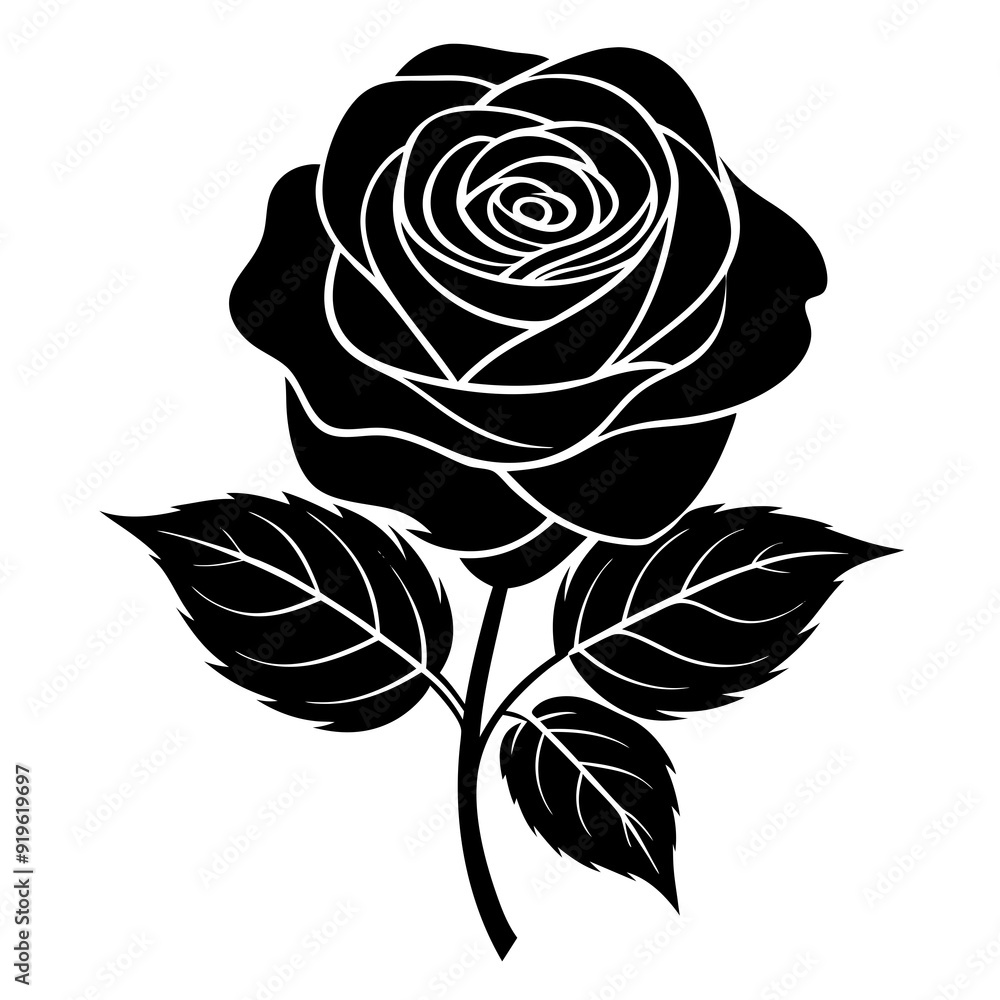 Rose Black Color Silhouette and Flat Rose Flower icon Elegant Vector Rose Black Color Silhouette and Flat Rose Flower icon Elegant Vector