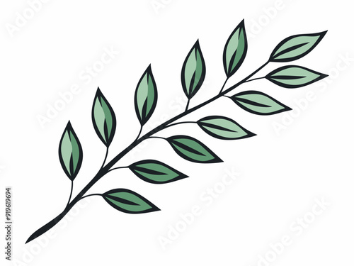 Decorative plant branch. Decorative hand drawn leaf branches, botanical floral element, herb decor, twig with leaves, doodle ornament silhouette. Vector set
