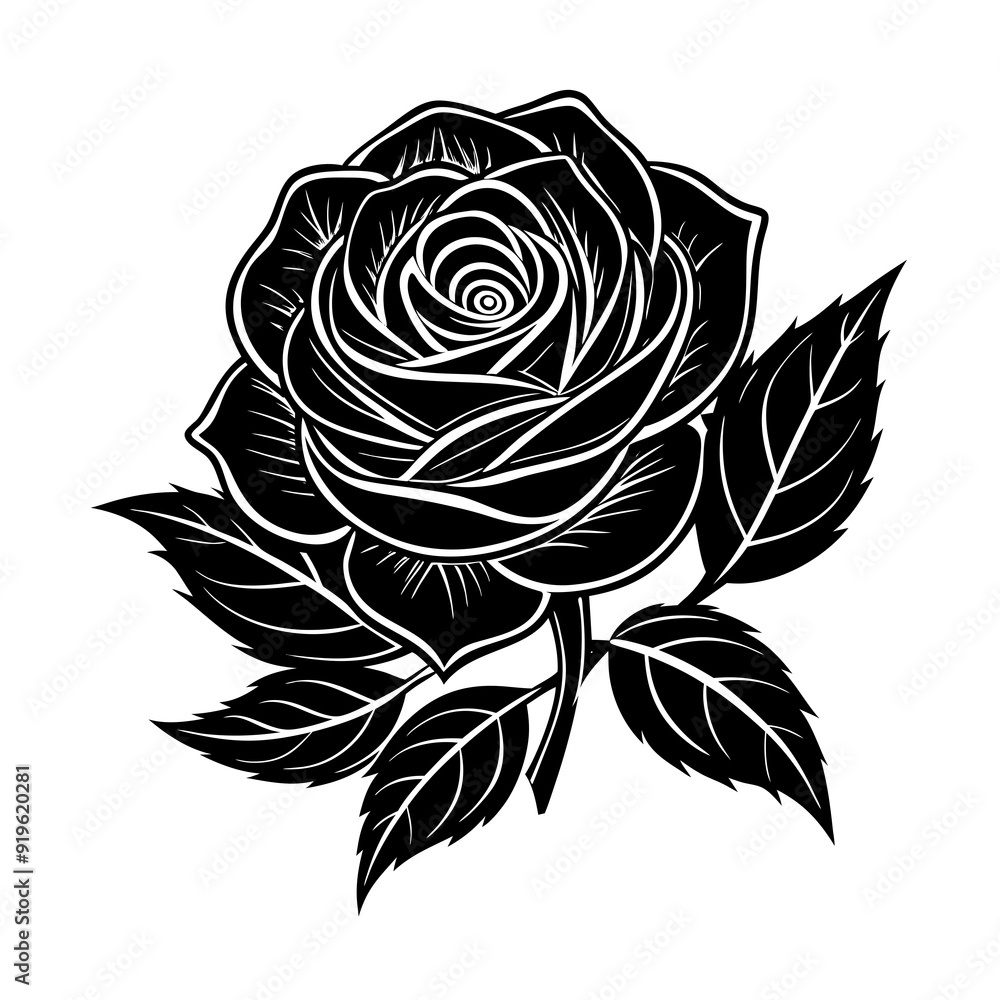 Rose Black Color Silhouette and Flat Rose Flower icon Elegant Vector Rose Black Color Silhouette and Flat Rose Flower icon Elegant Vector