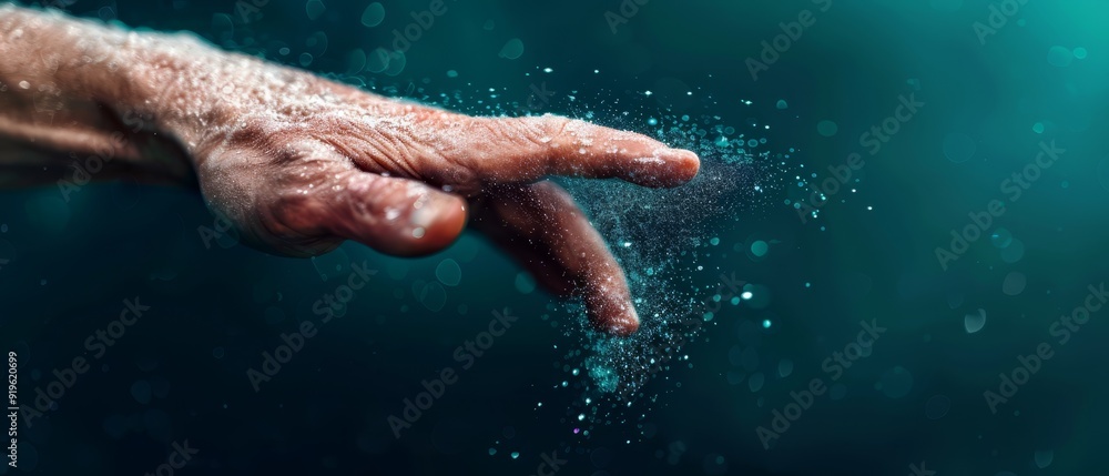 A tight shot of a person's left hand releasing water in a splash A tight shot of a person's left hand releasing water in a splash