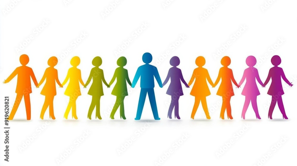 Team unity and support with central leader, vector illustration, vibrant color scheme, isolated on white Team unity and support with central leader, vector illustration, vibrant color scheme, isolated on white